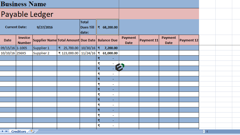 Accounts payable ledger format in Excel for accounting purpose by Excel Downloads Feature Image