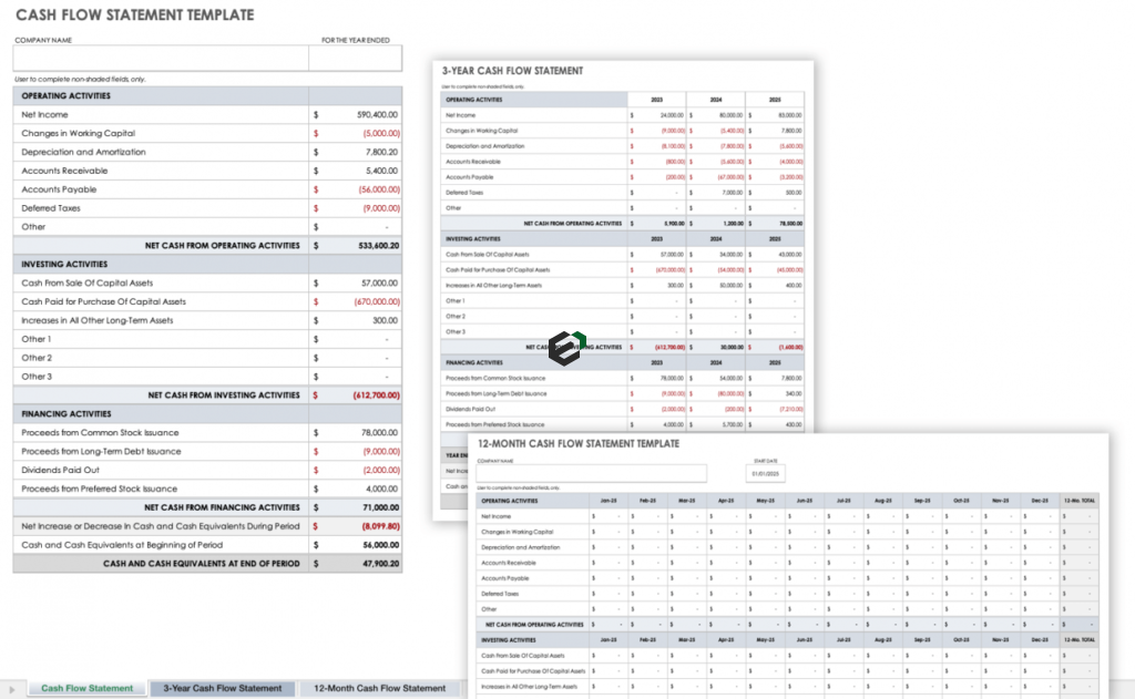 Cash flow statement in Excel for free by ExcelDownloads.com Feature Image