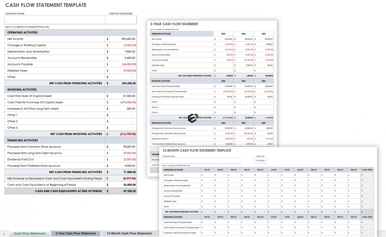 Cash flow statement in Excel for free by ExcelDownloads.com Feature Image