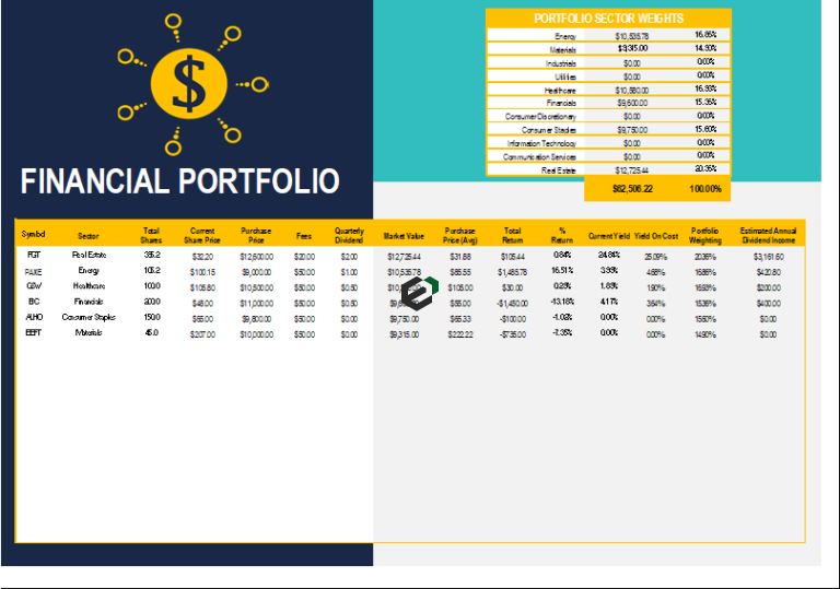 Download [free] Financial Portfolio Dashboard Format in Excel