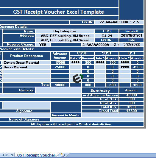 GST Receipt voucher format in Excel by ExcelDownloads.com Feature Image