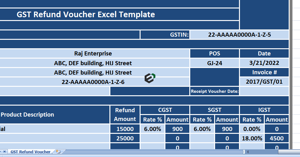 GST Refund voucher format in Excel by Exceldownloads.com Feature Image