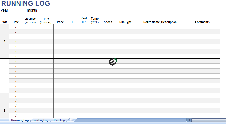 Free Download Morning Walk and Running Log Format in Excel