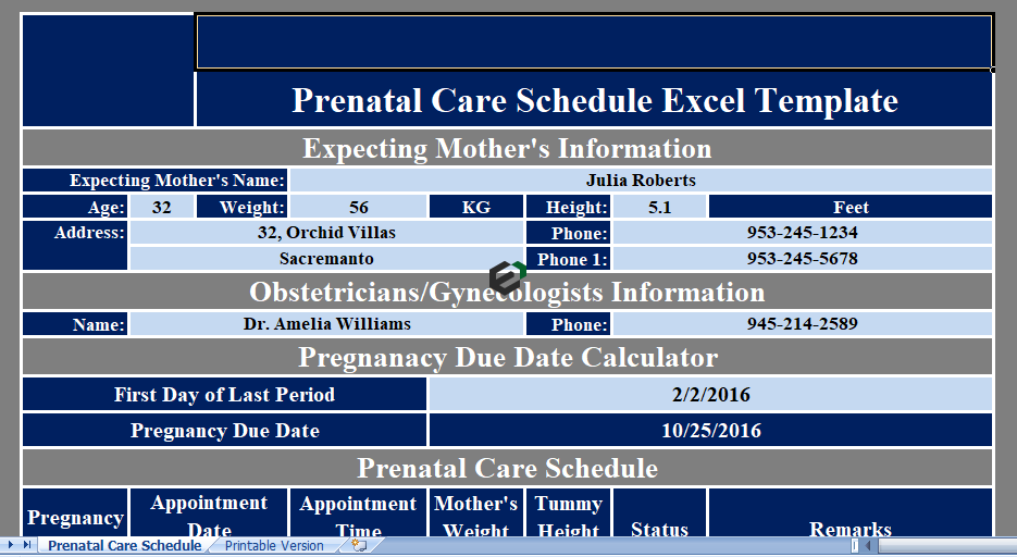 Prenatal Care Schedule Format in Excel by Exceldownloads.com Feature Image