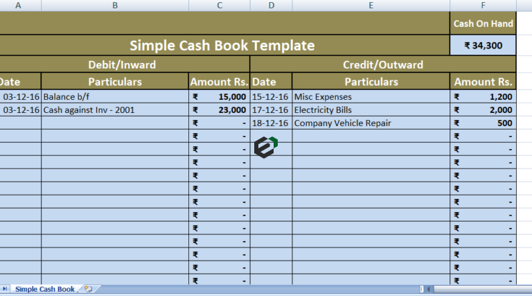 [Free] Download Simple Cash Book Format in Excel