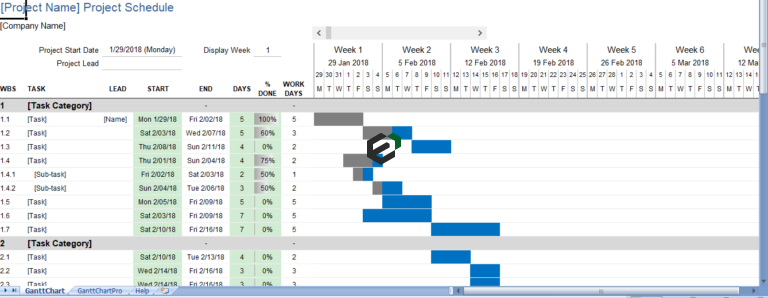 Download [Free] Simple Project Gantt Chart template in Excel