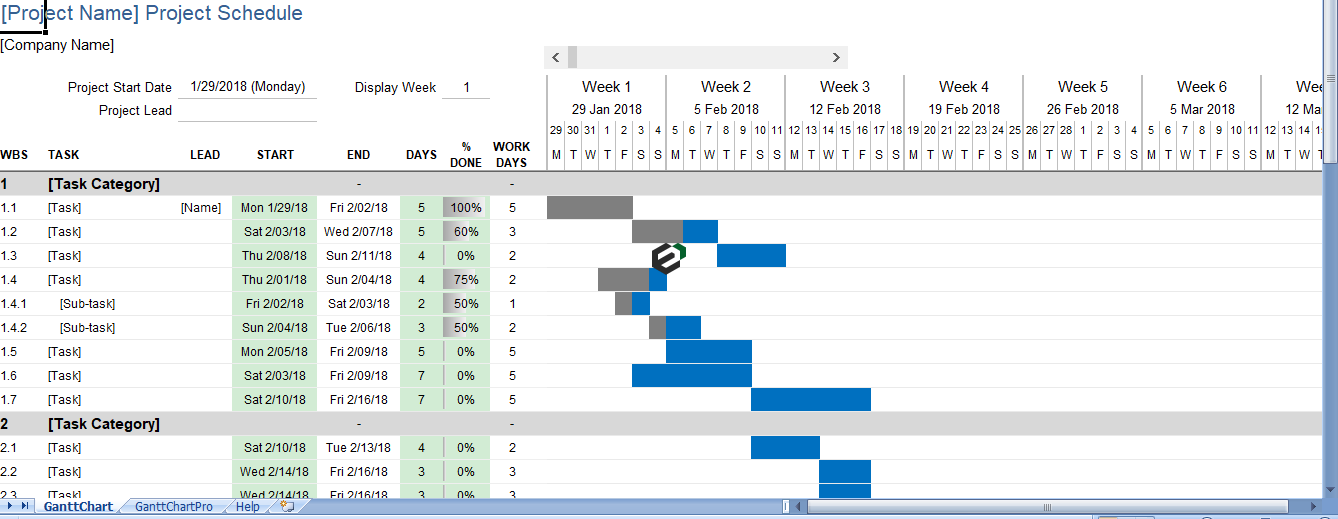 Simple Project Gantt Chart Template in Excel by ExcelDownloads.com Feature Image