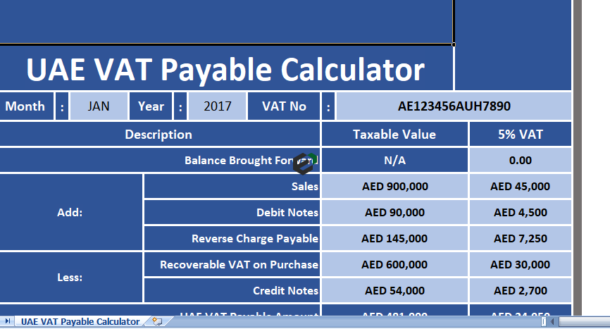 UAE VAT Payable Calculator in Excel by ExcelDownloads Feature Image