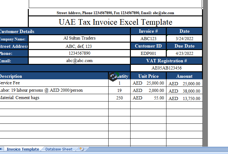 Download Free UAE VAT Tax Invoice Excel Template