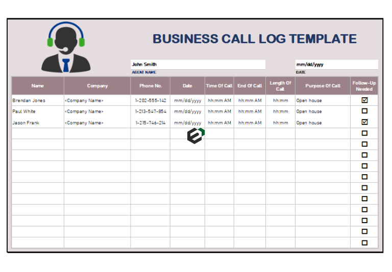 Business Call Log Template Excel Format Feature Image