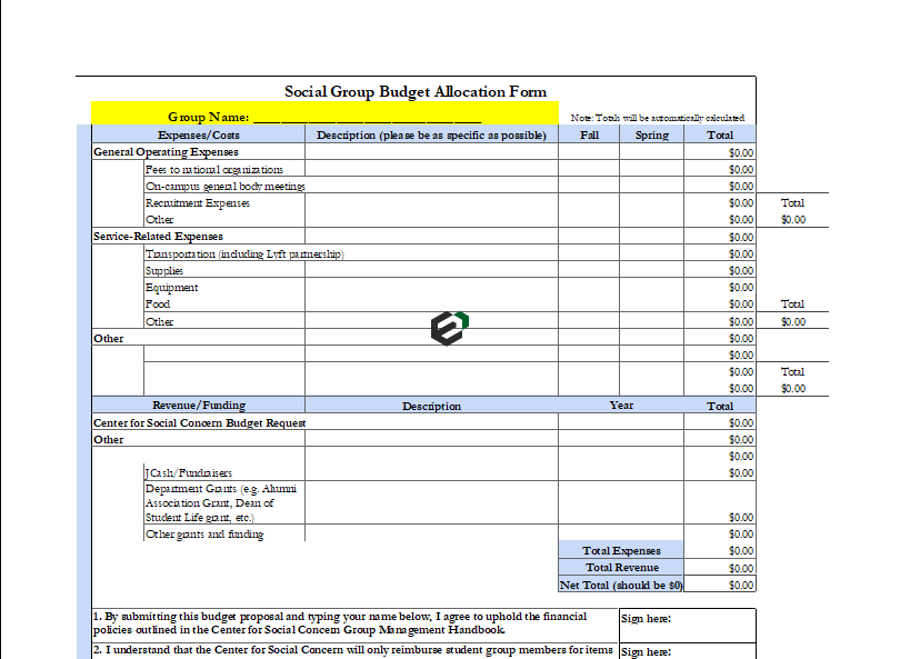 Social Group Budget Allocation Form
