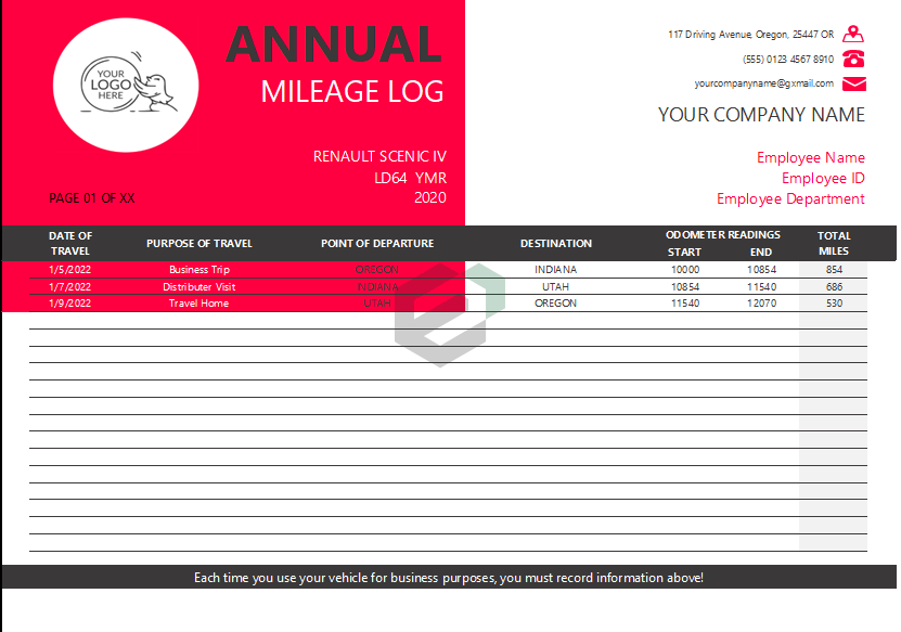Annual Mileage Log Feature Image Excel Template