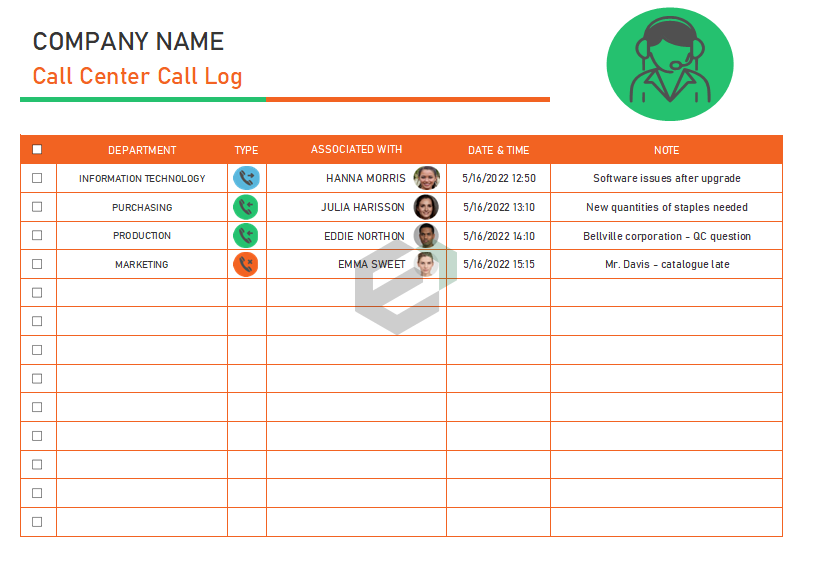 Download [Free] Call Center Call Log Excel Format