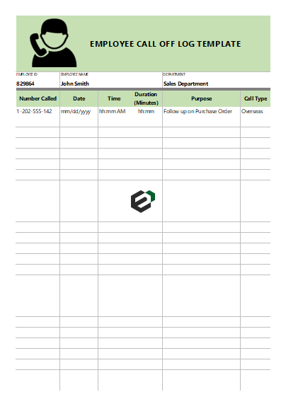 Employee Call Log Template In Excel Format