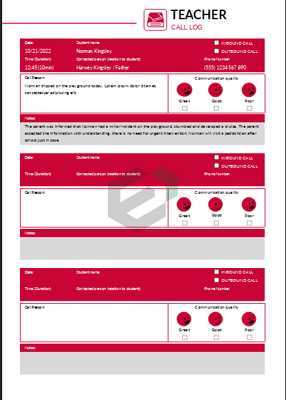 Teacher Call Log Template Excel Feature Image