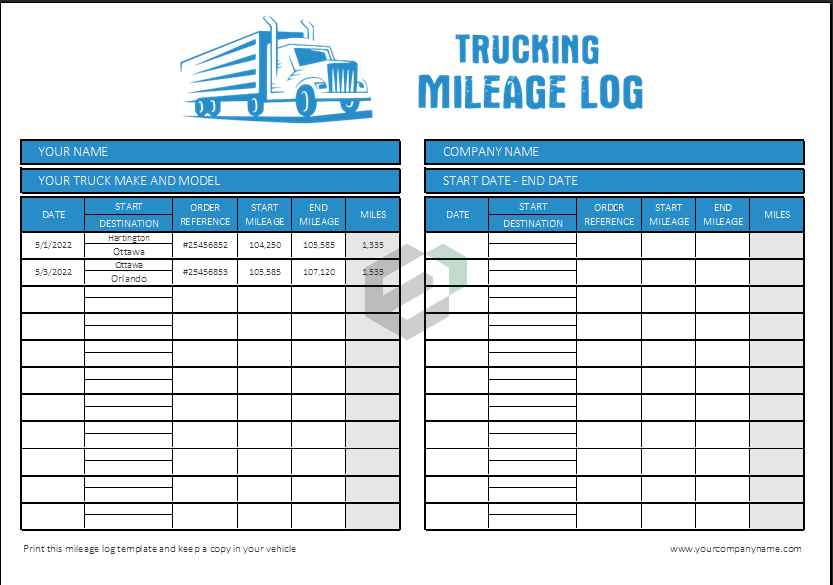 Printable [Free] Trucking Mileage Log Excel Template