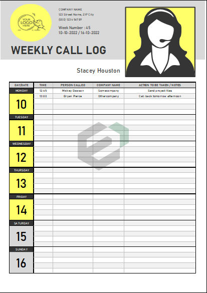 Weekly Call Log Excel Template Feature Image