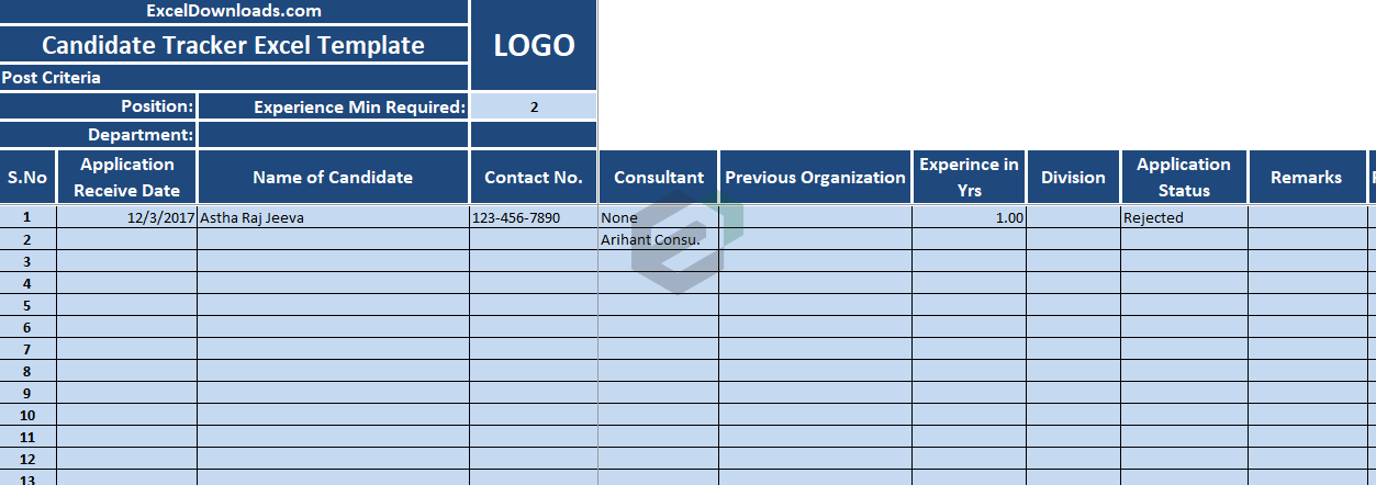 Candidate tracking template for HR Personnel in Excel by ExcelDownloads Feature Image