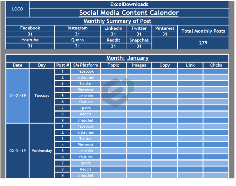 [Free] Social Media Content Calendar Excel Template