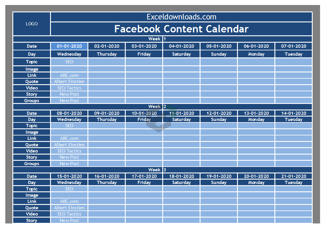 Facebook-Content-Calendar-Excel-Template Feature Image