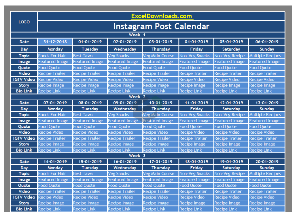 Instagram-Content-Calendar-Excel-Template Feature Image
