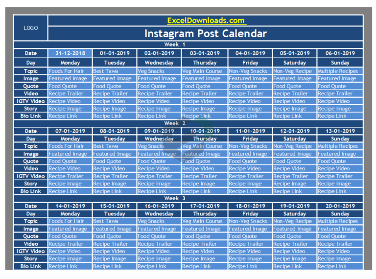 Instagram-Content-Calendar-Excel-Template Feature Image