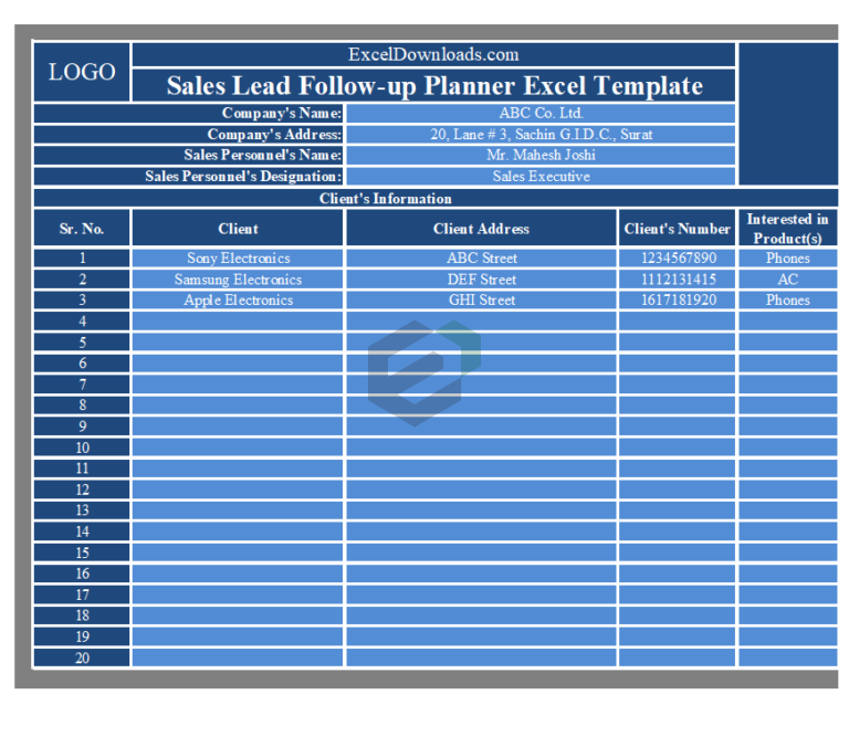 [Free] Sales Lead Follow-up Planner Format in Excel