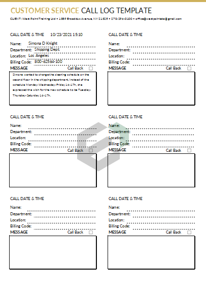 Customer Service Call Log Template feature image