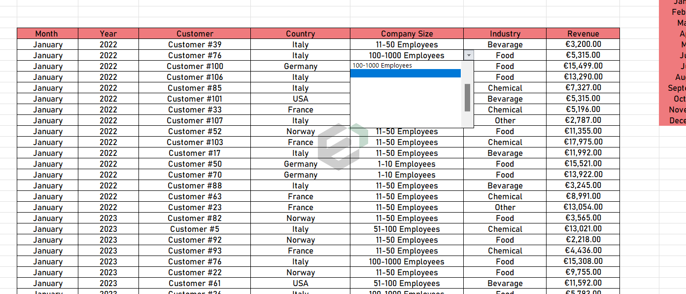 Actual data filling table in this template