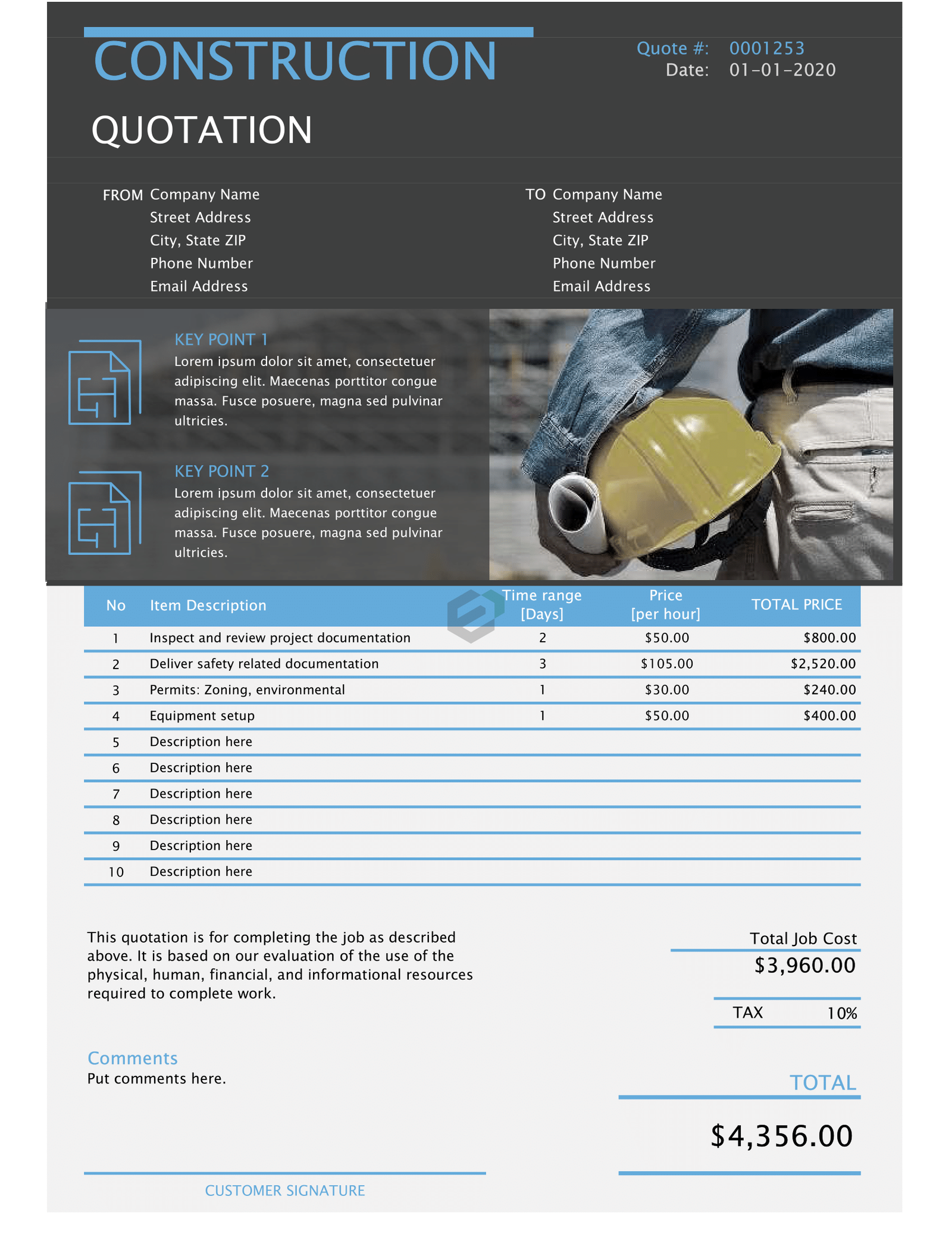 Construction Services Quotation Excel Template Feature Image