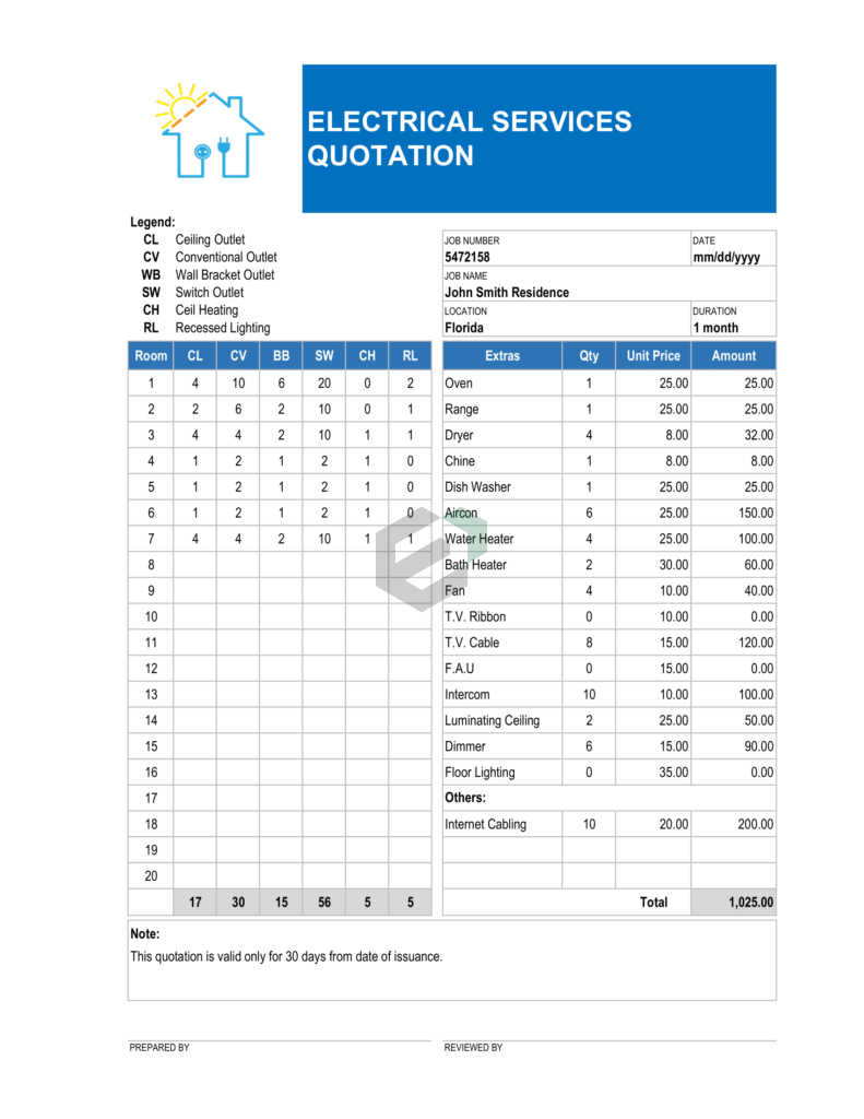 Electrical Services Quotation-Excel Template | Download for free