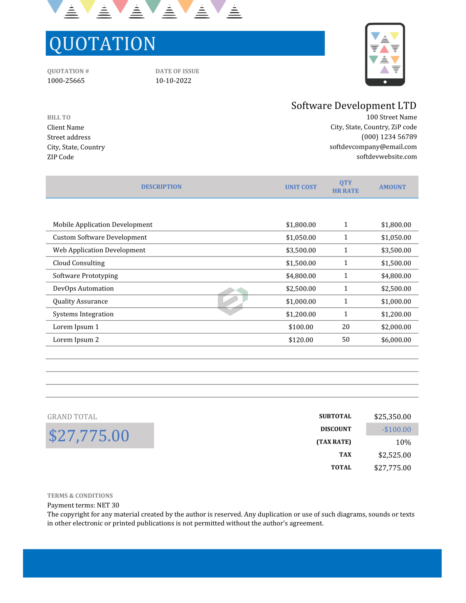 [Free] Software Development Services Quotation Excel Template