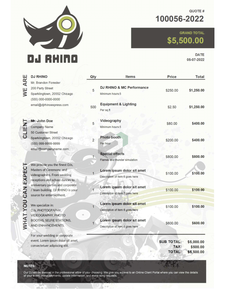 DJ Services Quotation Template feature image