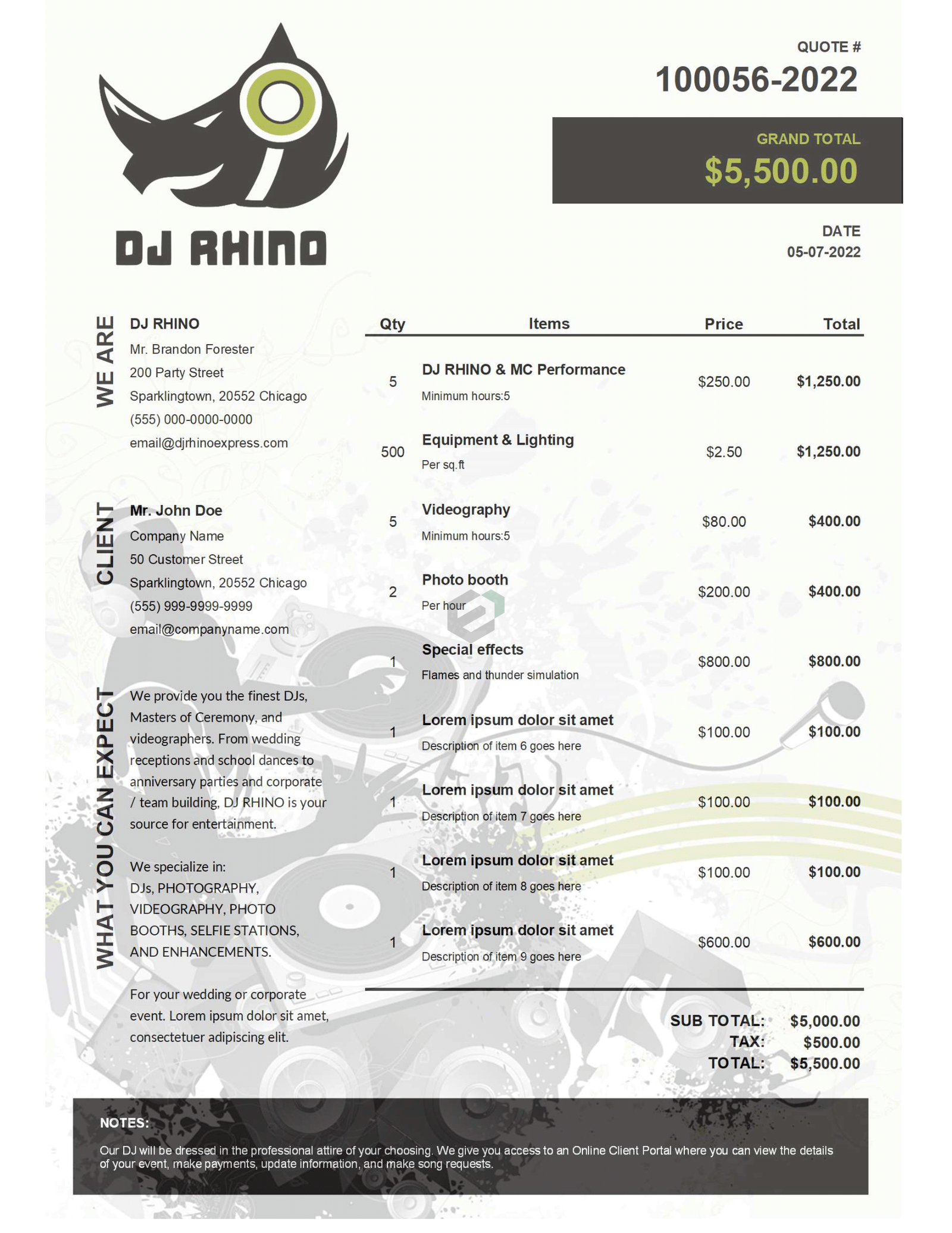 DJ Services Quotation Template feature image