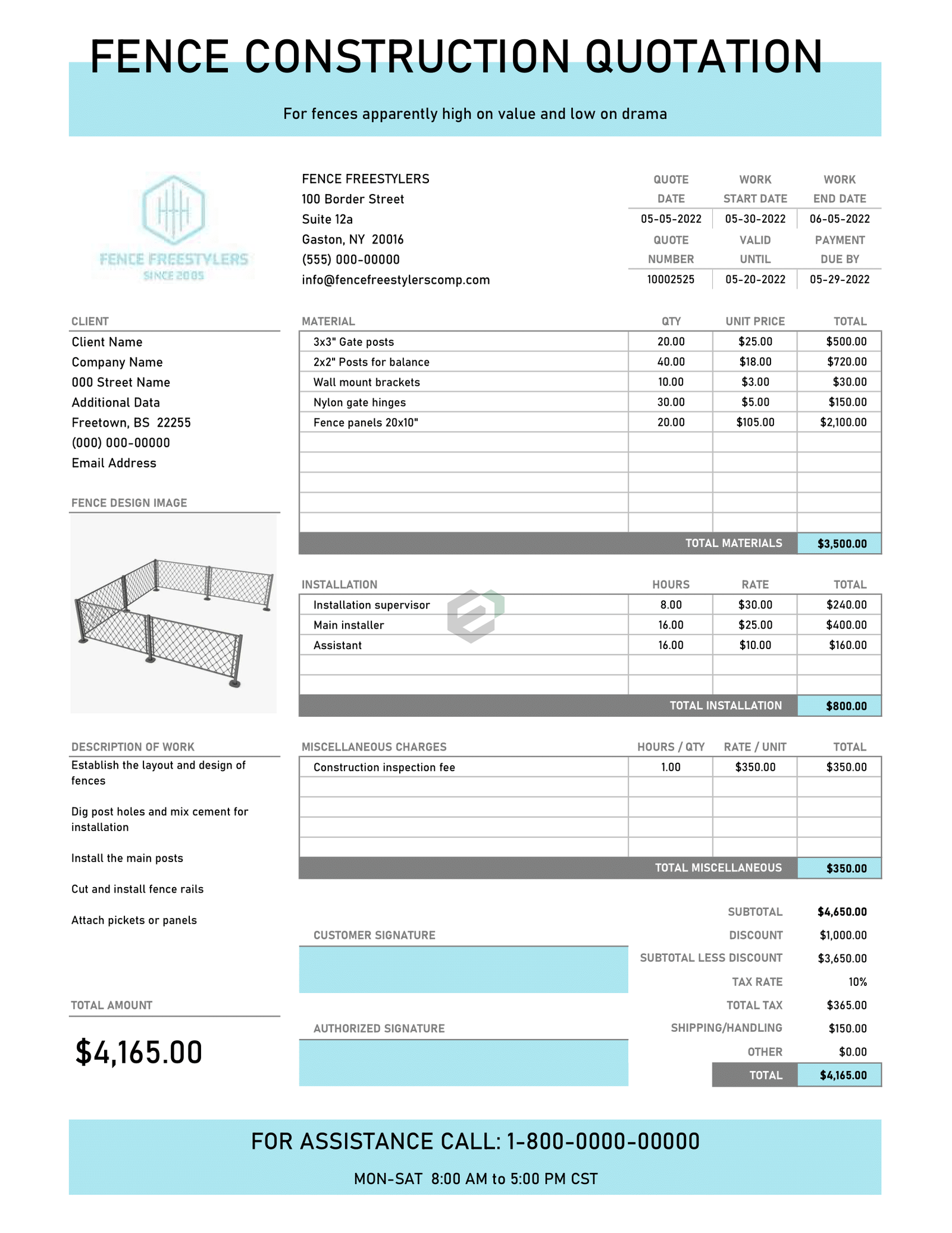 Fence Construction Quotation Template Excel Format Free Download