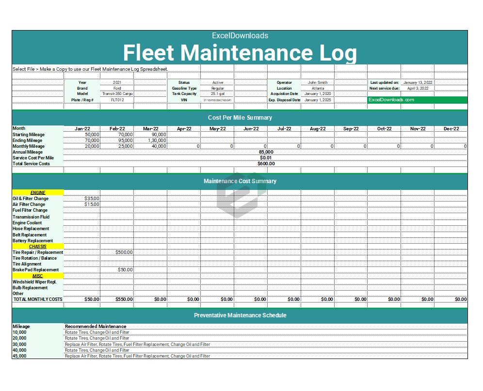 Fleet Maintenance Log Excel Template Feature Image