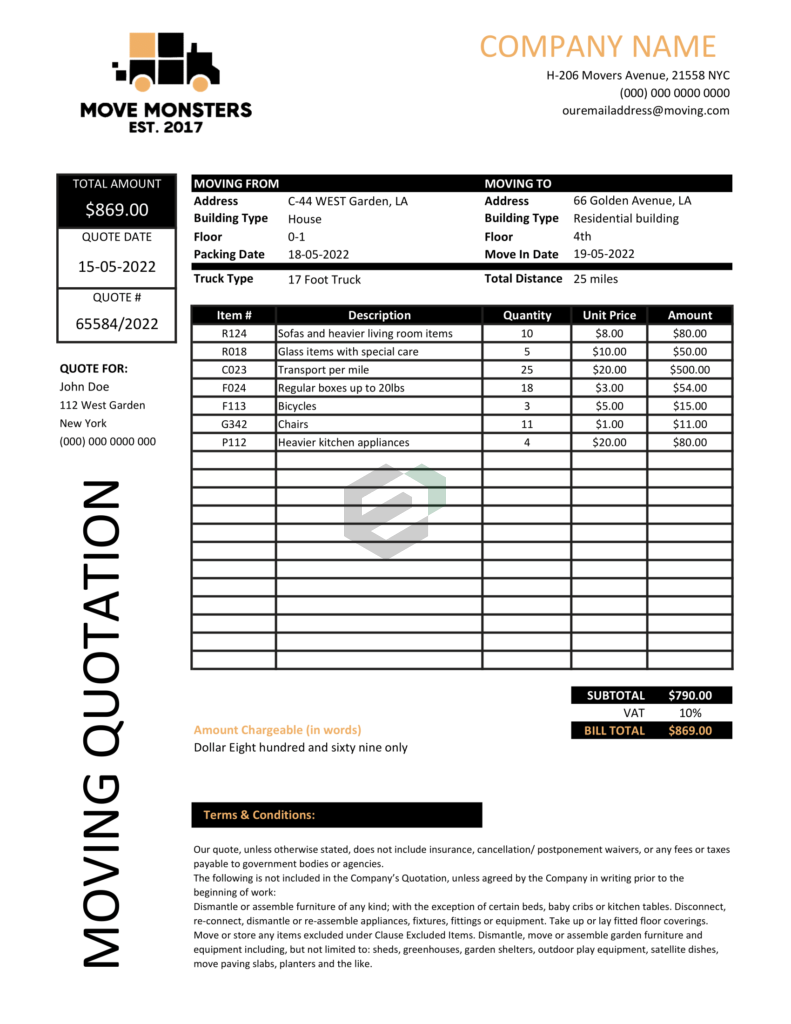 Moving and ReLocation Services Quotation Template-1