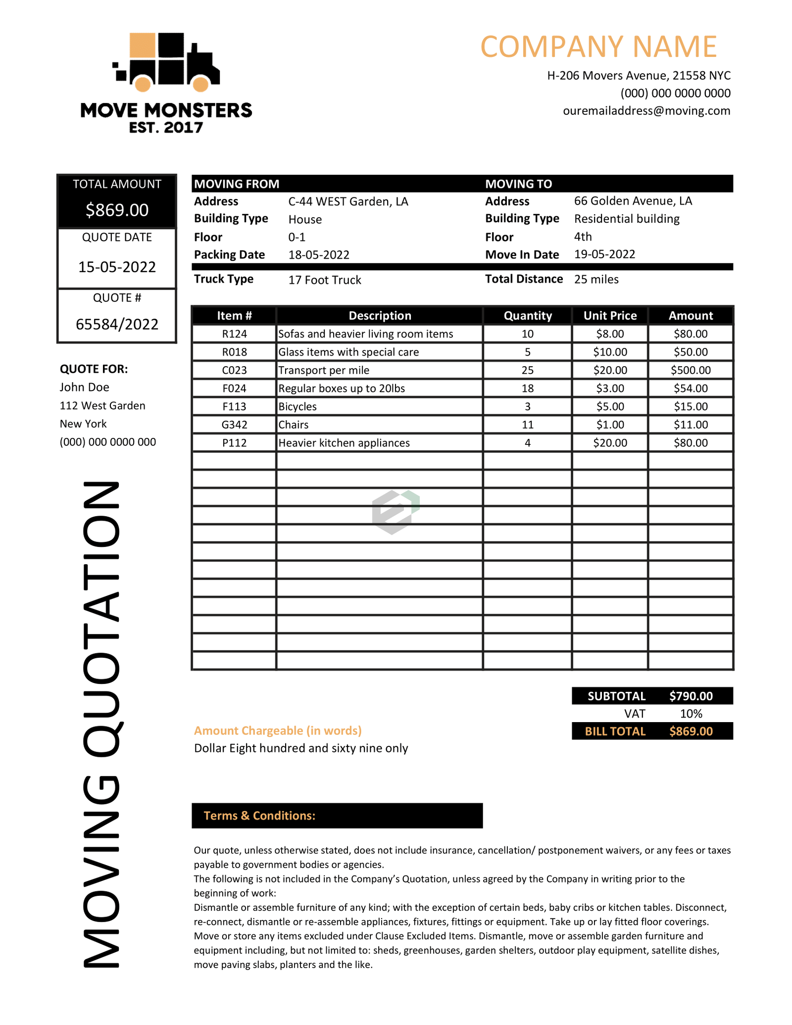 Moving and ReLocation Services Quotation Template-1