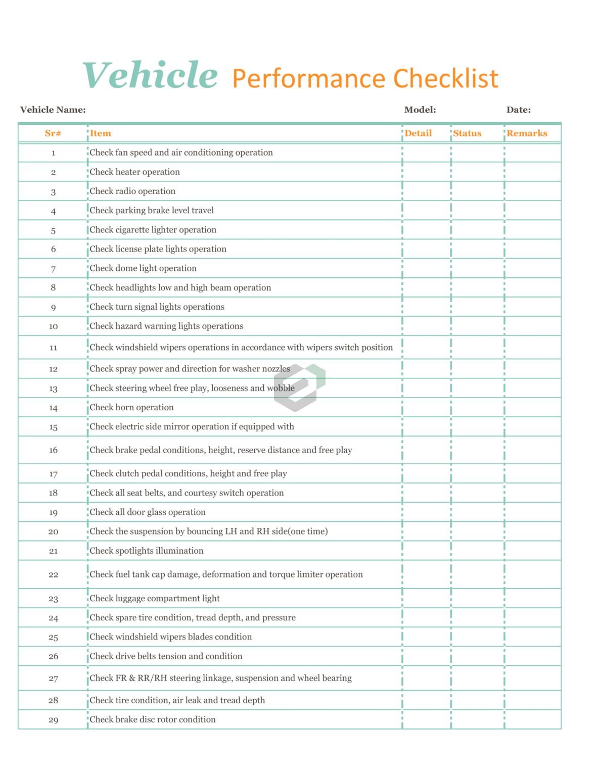 [Free] Vehicle Performance Checklist Excel Template