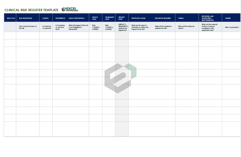 Clinical Risk Register Excel Template