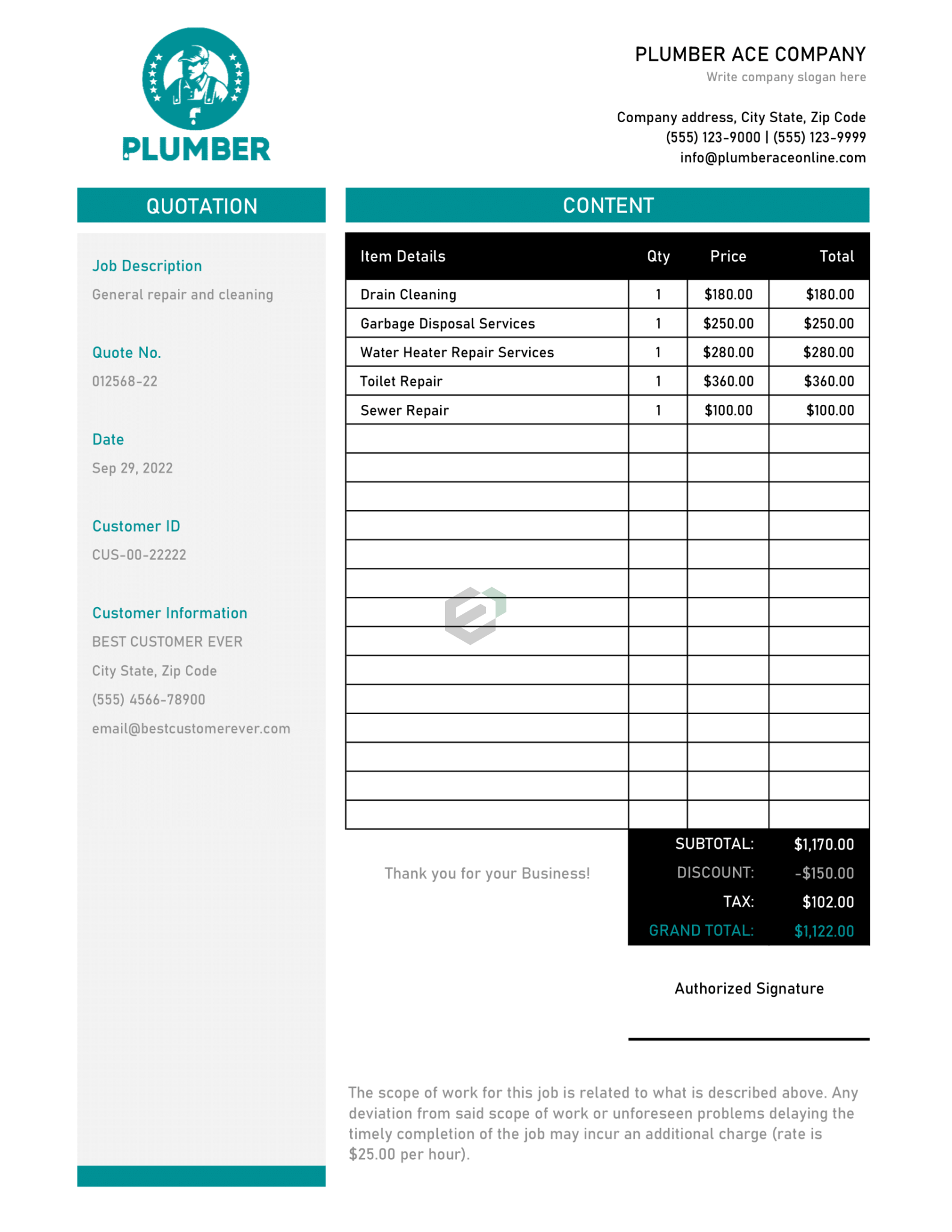 [Free] Plumbing Services Quotation Excel Template