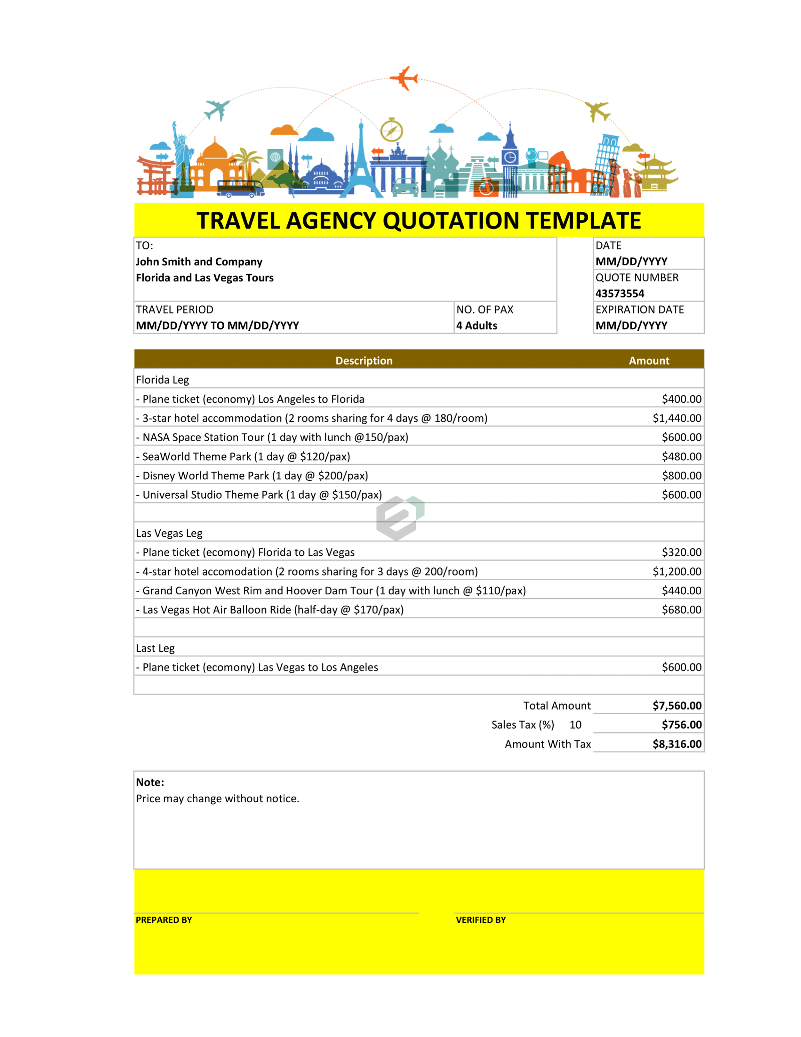 Travel Agency Quotation Template in Excel for travel agents and agency companies. Download Now.
