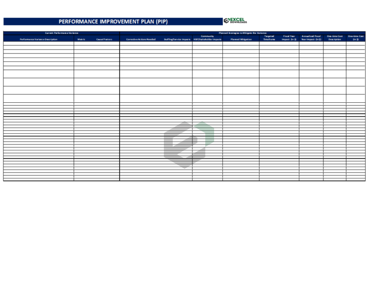 performance Improvement Plan Excel Template by ExcelDownload Feature Image. This is a comprehensive, free to download and easy to use PIP Template. It Comes with Completed PIP Example for users to understand how to use it.