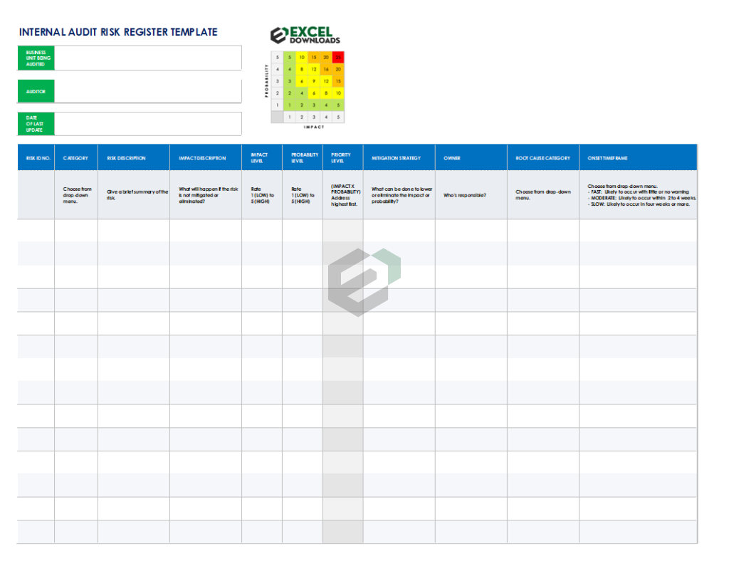 Internal Audit Risk Register Template