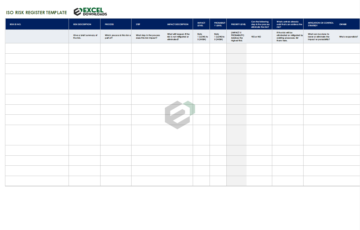 ISO Risk Register Template