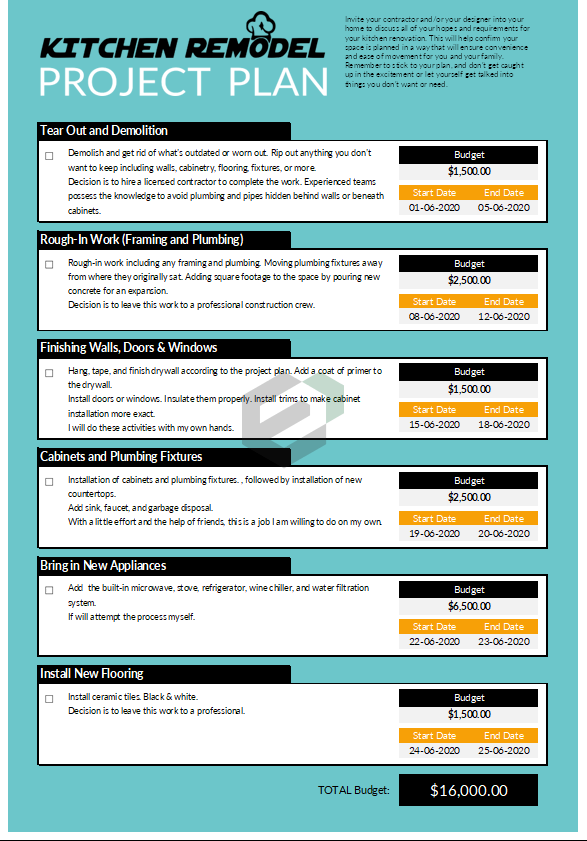 Kitchen Remodel Project Plan Excel Template Feature Image