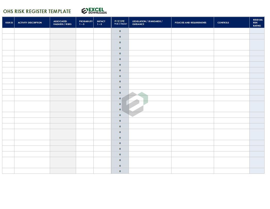 Occupational Health & Safety Risk Register Template