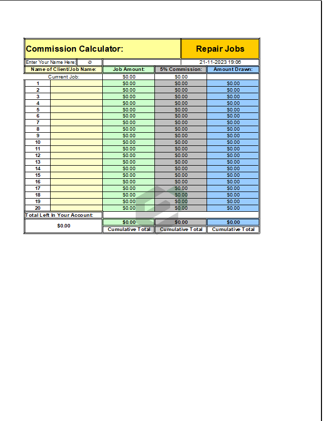 Swimming Pool Job Work Commission Calculation Sheet Template Feature Image